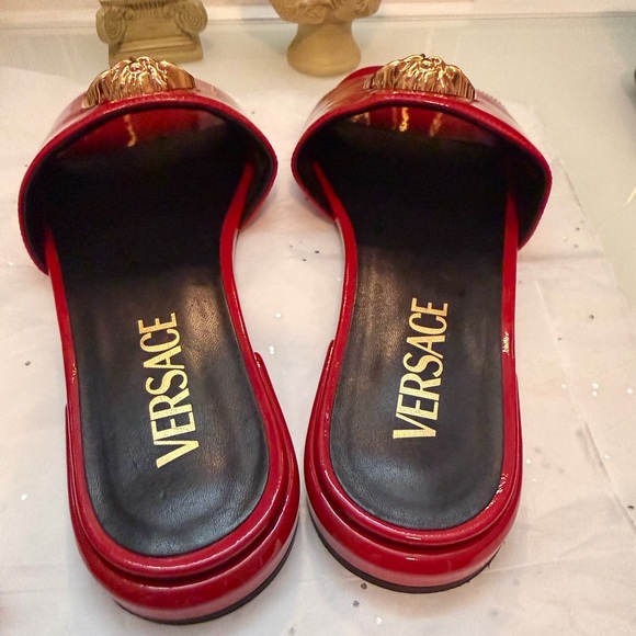 Authentic Versace Red Sandals with Gold Medusa with COA. - Picture 5 of 9